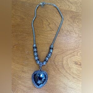 Silver Heart Pendant Necklace with Faceted Smoke Crystal